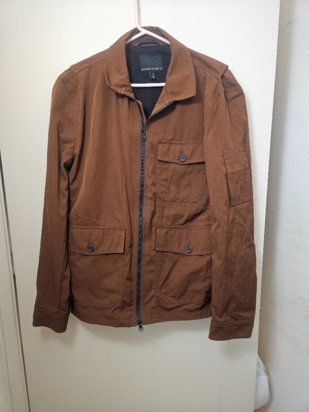 Banana Republic Men’s Brown Jacket Size Medium Tall Zip/Button Water Repellant